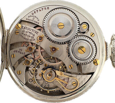 Antique 12S Illinois Executive 19J Pocket Watch 406 14k White GFw