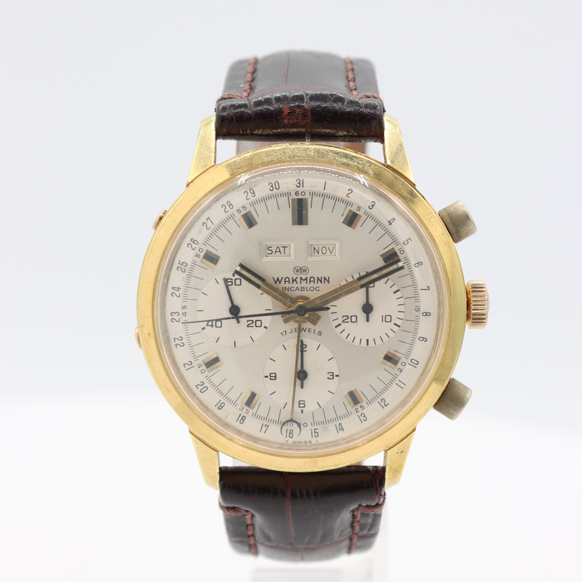 Vintage Wakmann 73.1308.21 Triple Date Men's Chronograph