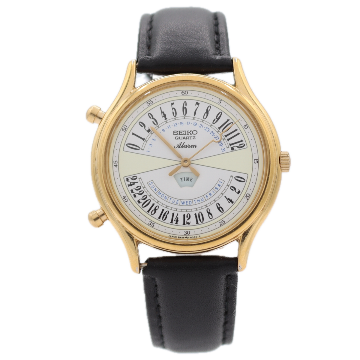 SEIKO ￼腕時計　手巻き時計 Vintage 36mm Seiko 8M18-9000 Dual Time Men's Quartz Wristwatch