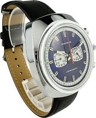 Vintage Wakmann Men's Manual Wind Chronograph Wristwatch Blue