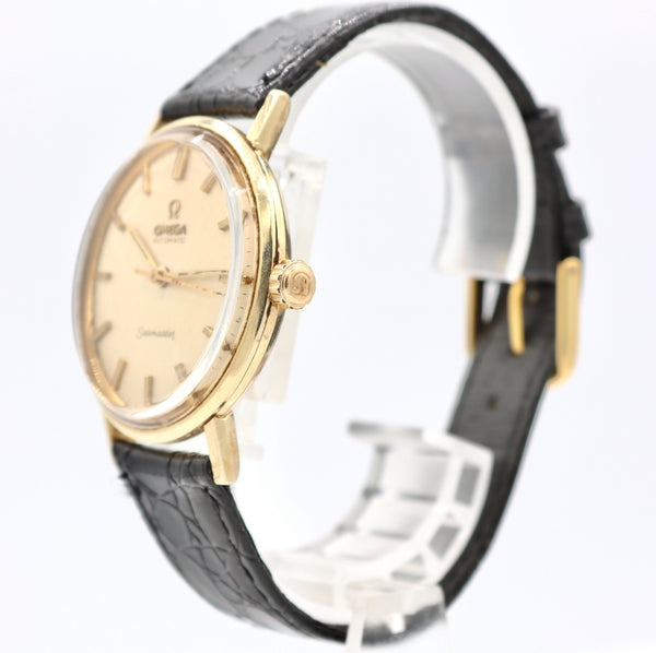 Vintage 34mm Omega Seamaster Linen Dial Men's Automatic Wristwatch 14k Gold