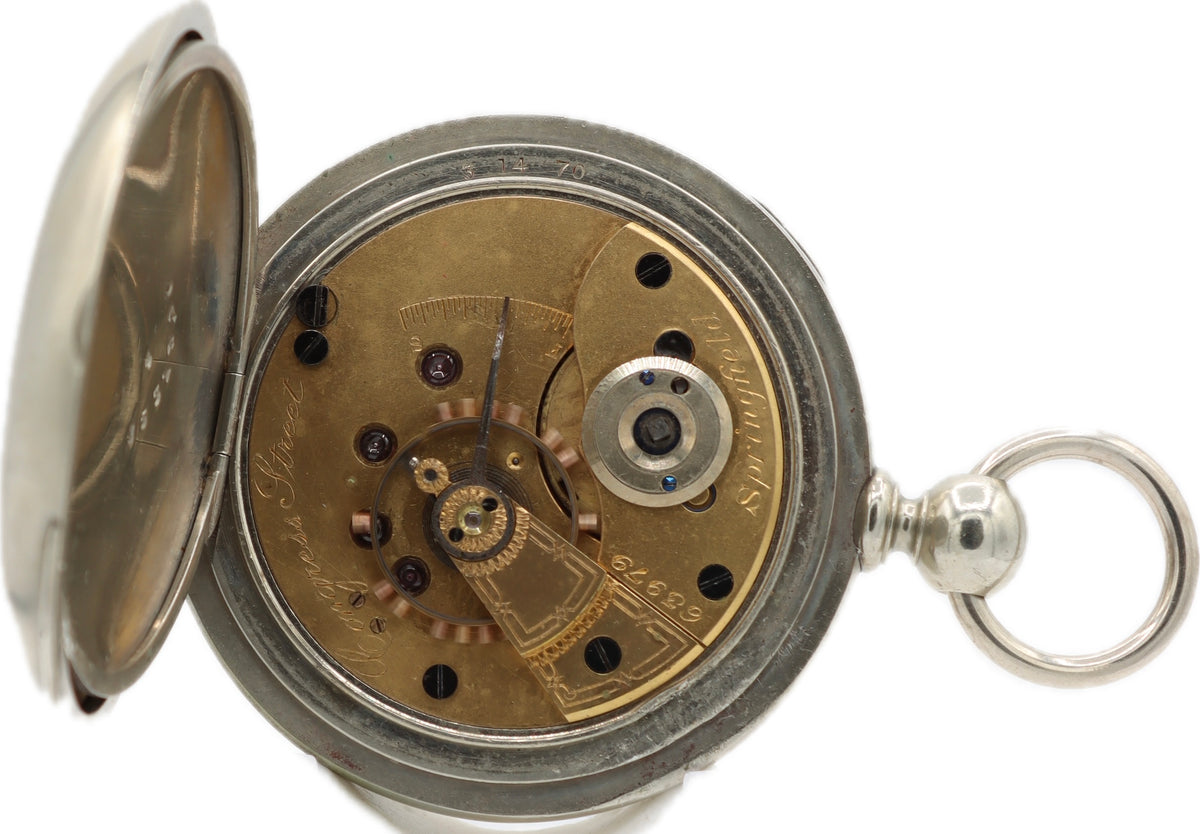 Hampden sterling pocket watch with sold key 1886 18s 7j