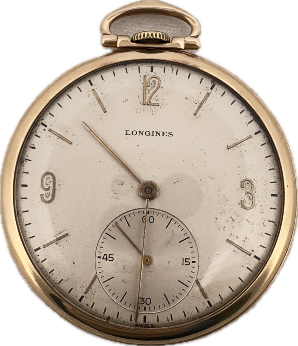 Vintage Longines Big Sub Mechanical Pocket Watch 17LU 17.95M 14k Gold Swiss