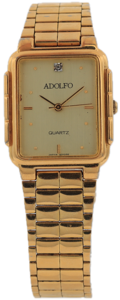 Vintage Adolfo Diamond Tank Style Ladies Quartz Wristwatch Japan