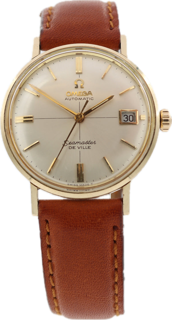 Vintage 34mm 1968 Omega KM6610 Seamaster Men's Wristwatch 14k Gold w Papers