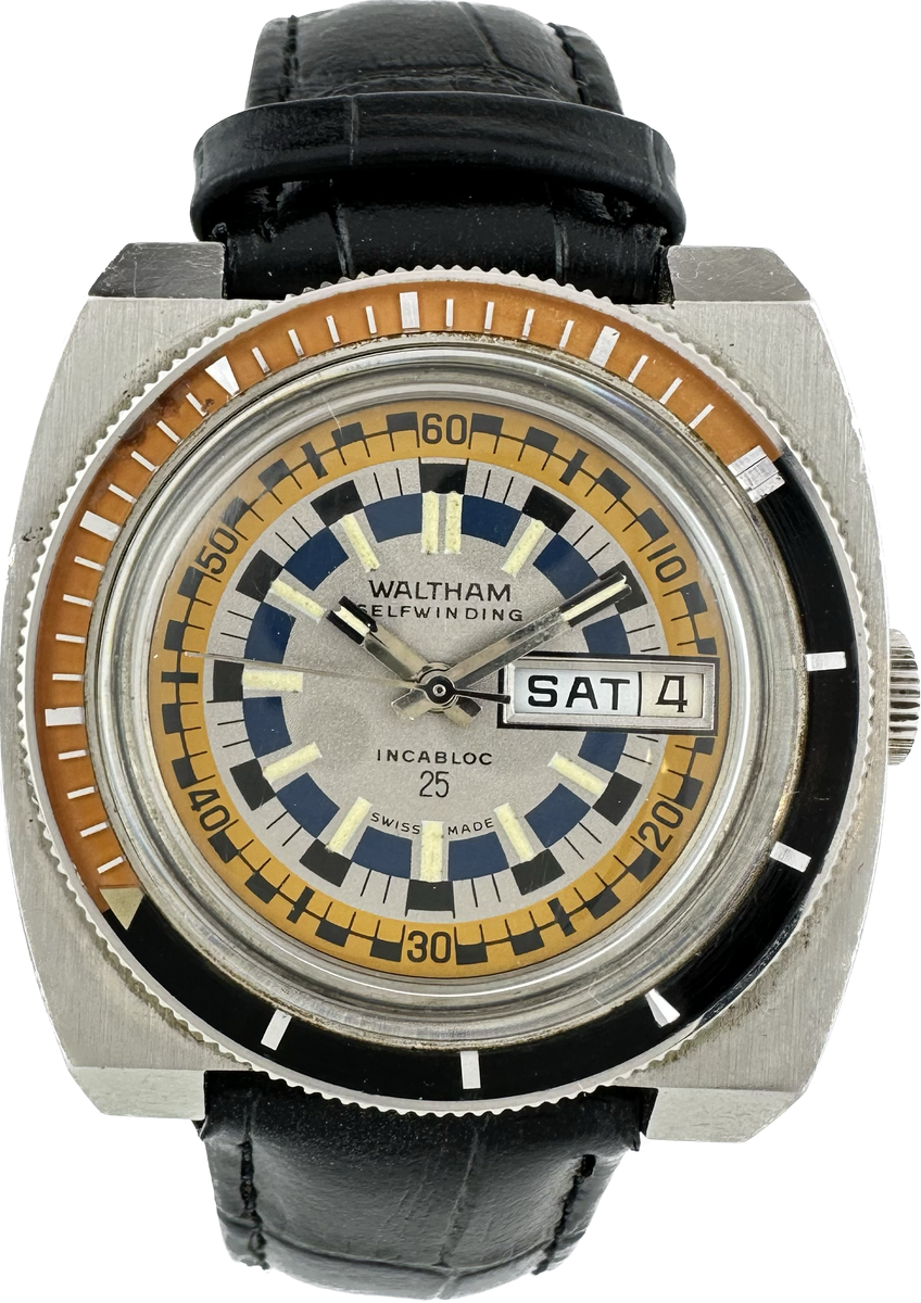 Vintage Waltham B 383 Rally Exotic Style Diver 25 Jewel Men