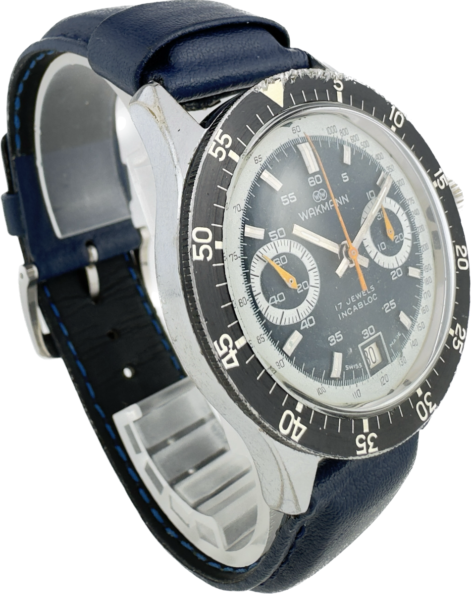 Vintage Wakmann Big Boy 13.36.00 Men Chronograph Watch Valjoux 234