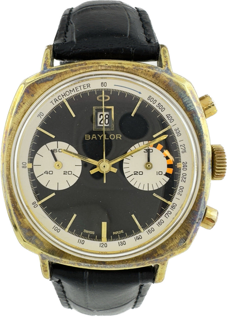 Vintage Baylor Reverse Panda Camaro Style Chronograph Wristwatch Landeron 187