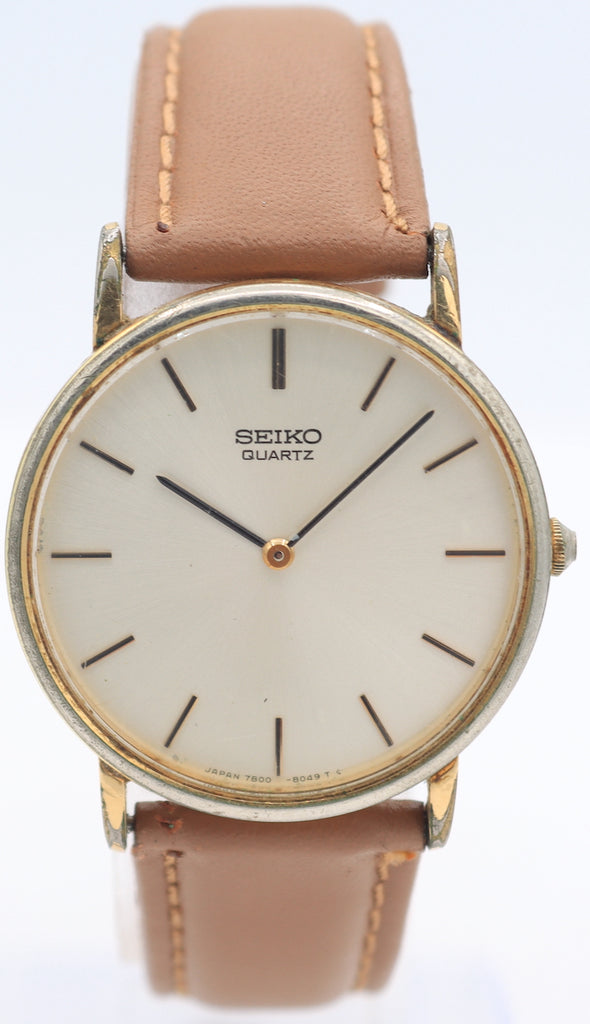 Vintage Seiko 7800-8019 Dress Sunburst Men's Quartz Wristwatch Japan Gold Tone