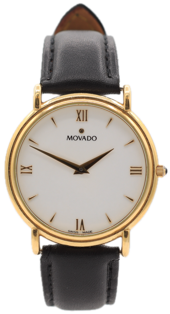 Vintage Movado 87 E4 0885 Museum White Dial Men's Quartz Wristwatch Gold Tone