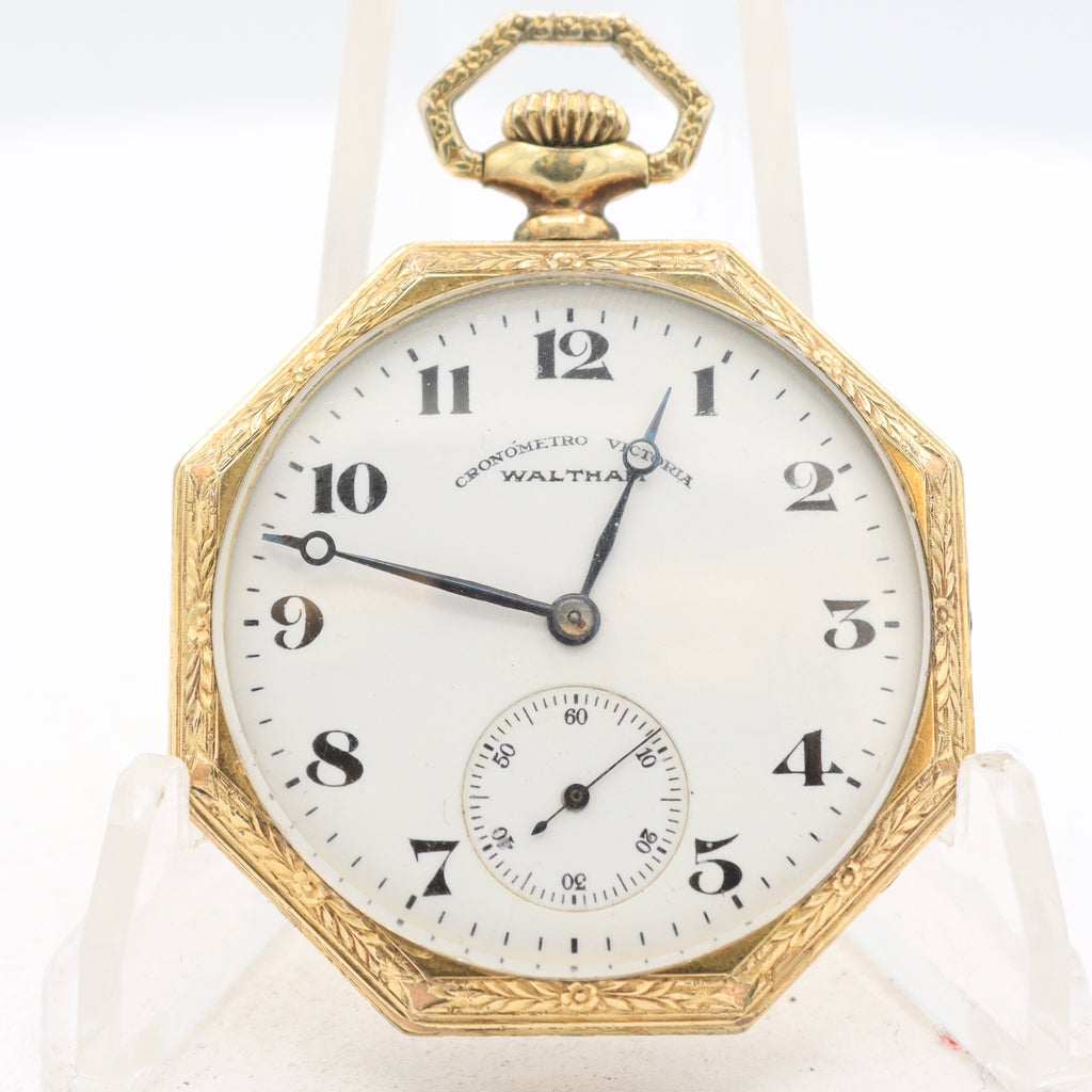 Antique 12s 1924 Waltham Chronometro Victoria 15 Jewel Pocket Watch 220 USA