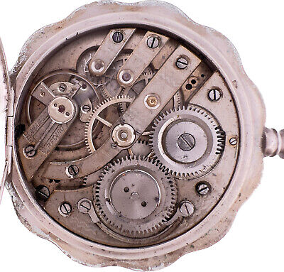 Antique 52mm Mechanical Hunter Pocket Watch .875 Silverw Silver Slide Chain