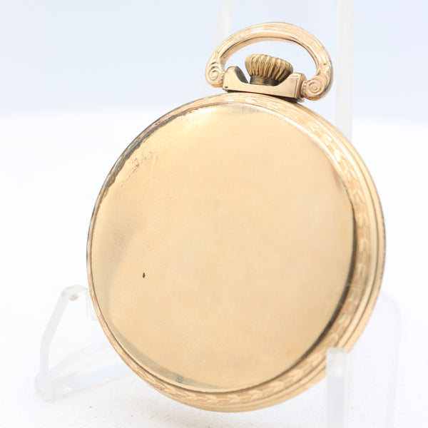 Antique 49mm Buren Wreath Engraved Mechanical Pocket Watch 10k RGPSwiss