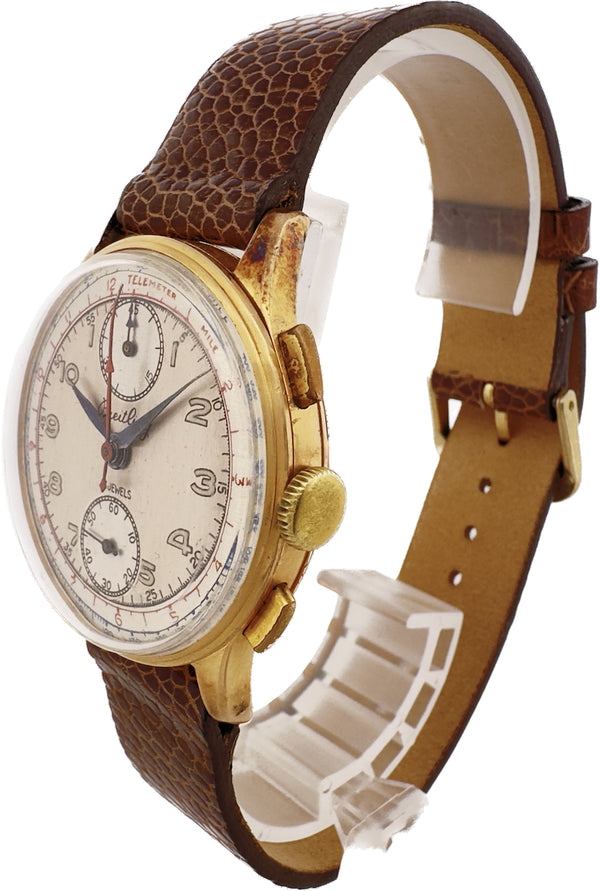 Vintage 35mm Breitling 17J Men's Chronograph Wristwatch Venus 170 Swiss 18k Gold
