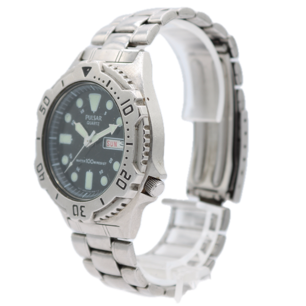 41mm Pulsar V743-6A00 Day Date Men's Quartz Wristwatch Japan Stainless Steel