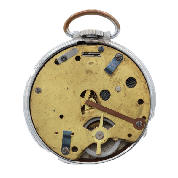 Antique 18s Ingersoll Sweepster Mechanical Pocket Watch Chrome Plated Swiss