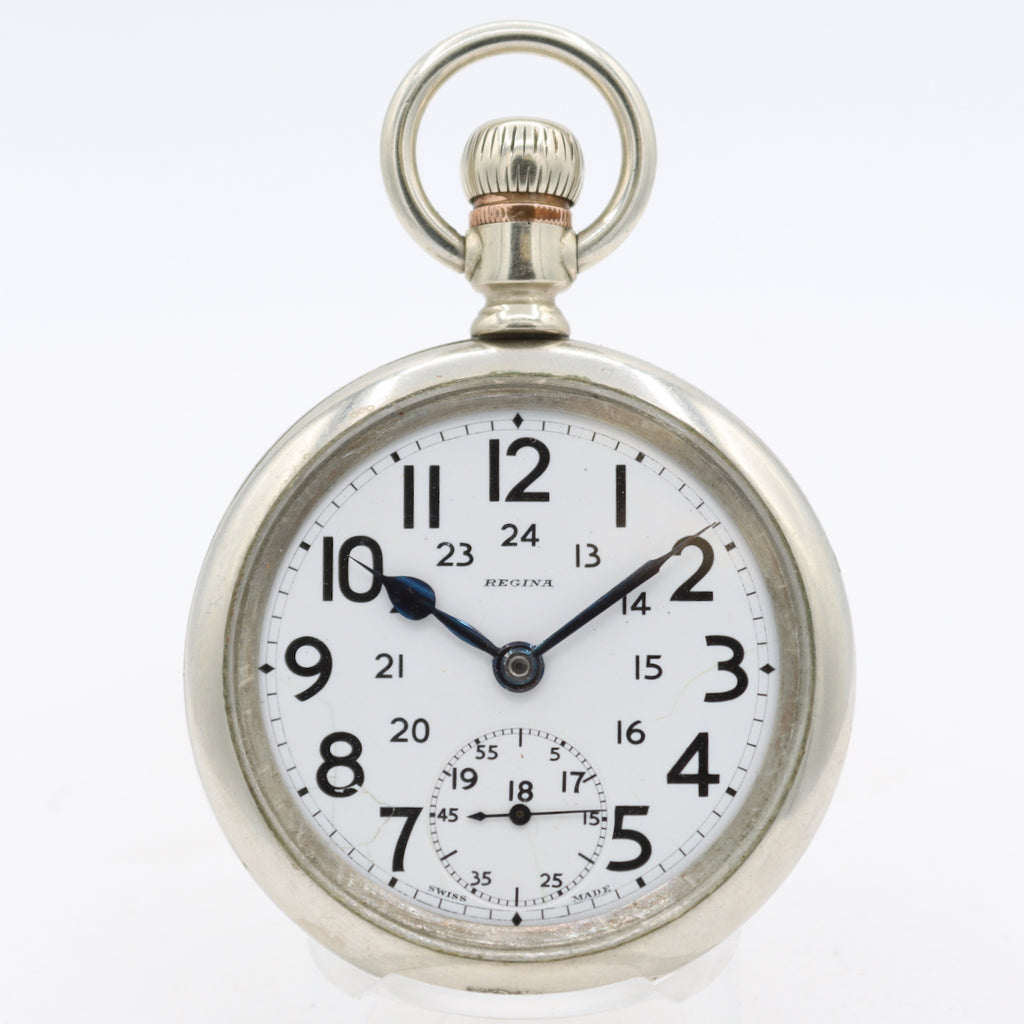 Antique 18s Omega Regina Canadian Dial Mechanical Pocket Watch Silver Swiss