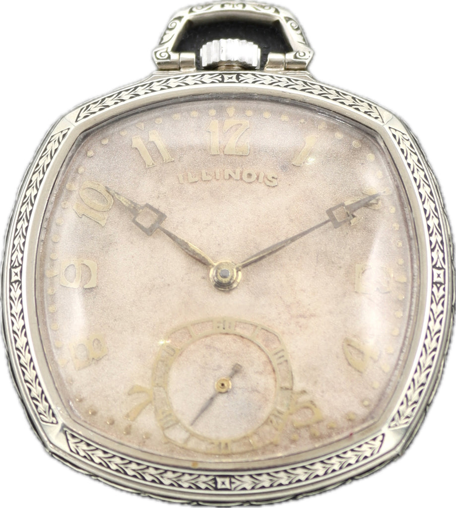 Vintage 12S Illinois Marquis Autocrat Pocket Watch 14k White Gold FilledEnamel