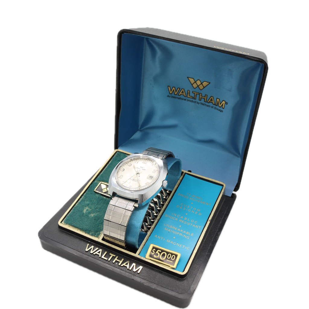 Vintage 38mm Waltham Date Men's Mechanical Wristwatch Stainless