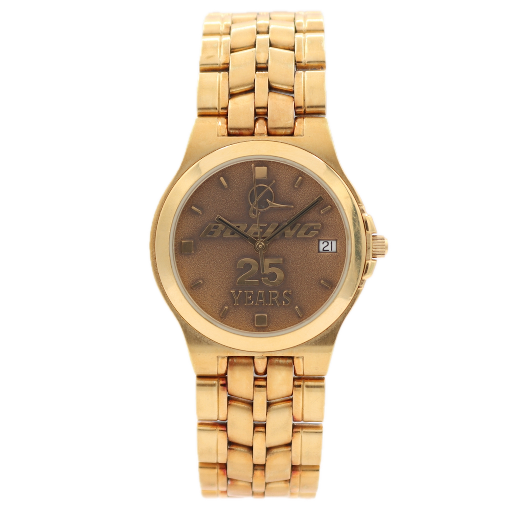 Vintage 34mm Boeing 955.114 Award Men's Quartz Wristwatch Swiss Stainless Steel