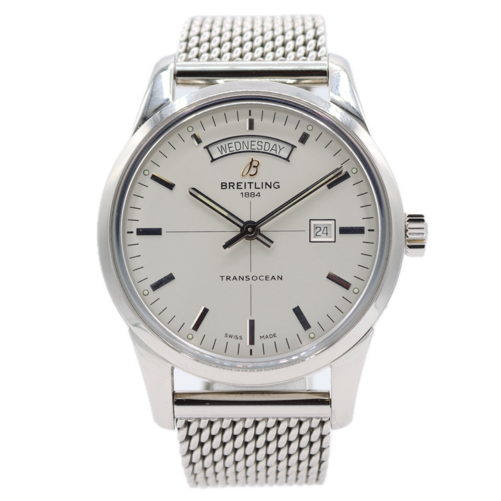 Breitling Transocean Day and Date Men's Wristwatch B45 Swiss Made Steel