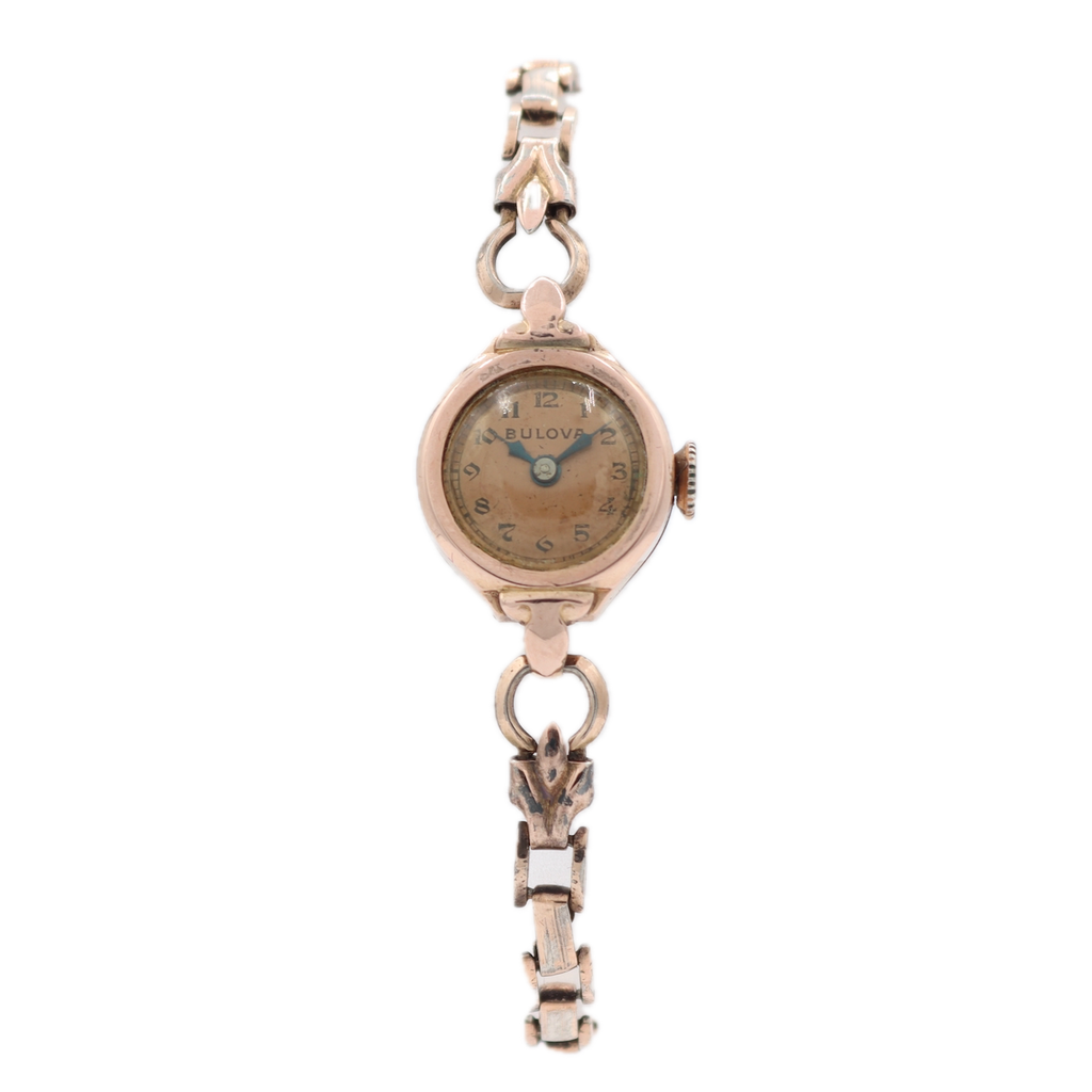 Vintage Bulova Cocktail 17J Ladies Mechanical Wristwatch 5AB 14k Rose GF W/Box