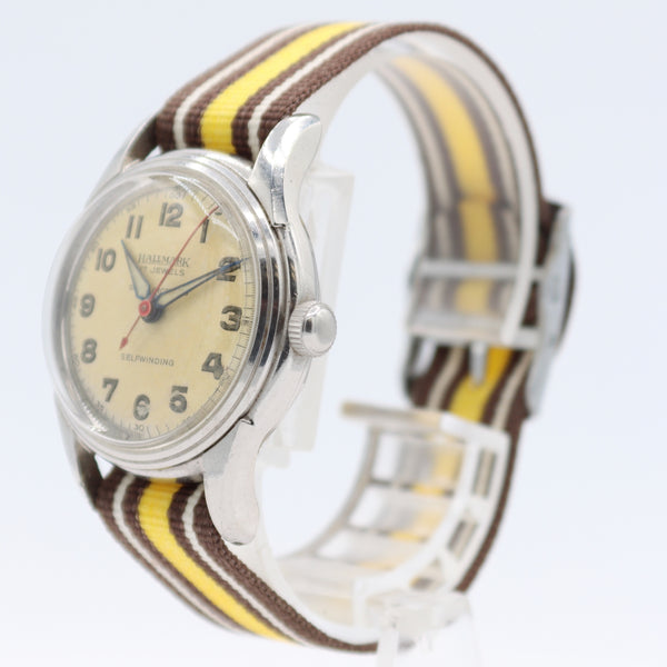 Vintage 32mm Hallmark Military Style Men's Automatic Wristwatch Steel Bumper