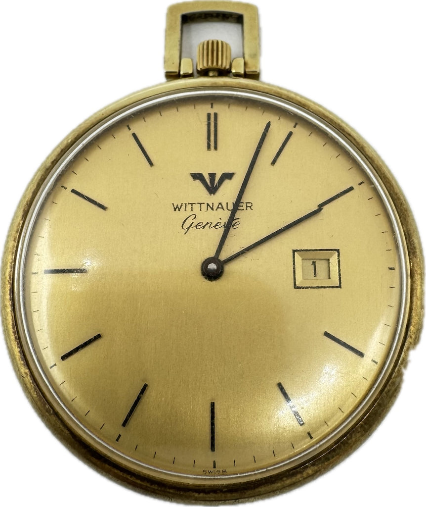 Vintage Wittnauer Geneve Date Mechanical Pocket Watch C11K-1 Gold Tone