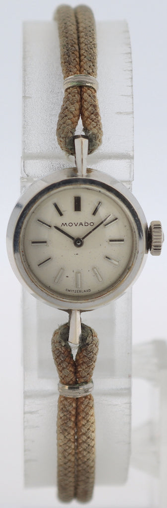 Vintage Movado Cocktail Ladies Mechanical Wristwatch Swiss 14k White GF