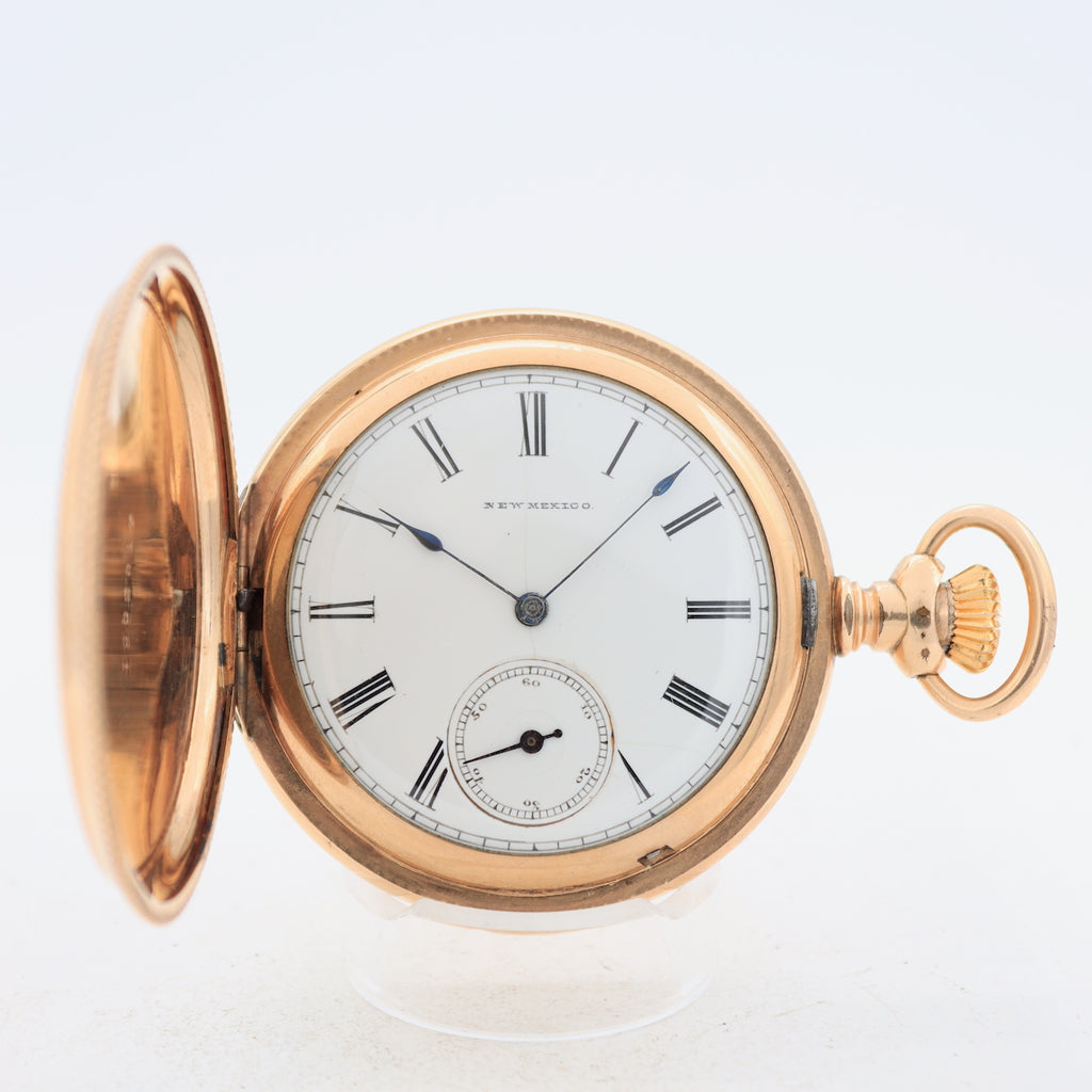 Antique 18s 1881 New Mexico Eastern Mechanical Hunter Pocket Watch Gold FIlled