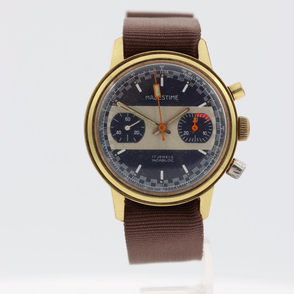 Vintage Majestime Rally Style Men's Chronograph Wristwatch Valjoux 7733 France