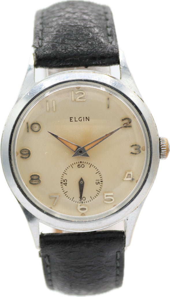 Vintage 33mm Elgin 9592 Driftwood Men's Mechanical Wristwatch USA Chrome Plated