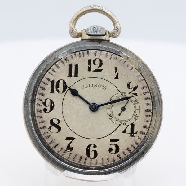 Antique 18s Illinois 4 15 Jewel Mechanical Pocket Watch 173 Chrome Plated USA