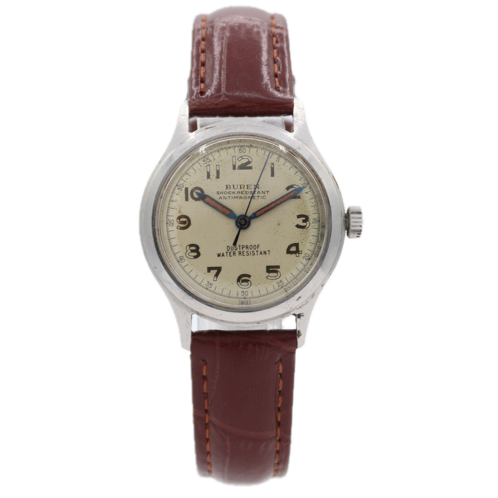 Vintage 31mm Buren Grand Prix 17 Jewel Men's Mechanical Wristwatch Swiss Steel