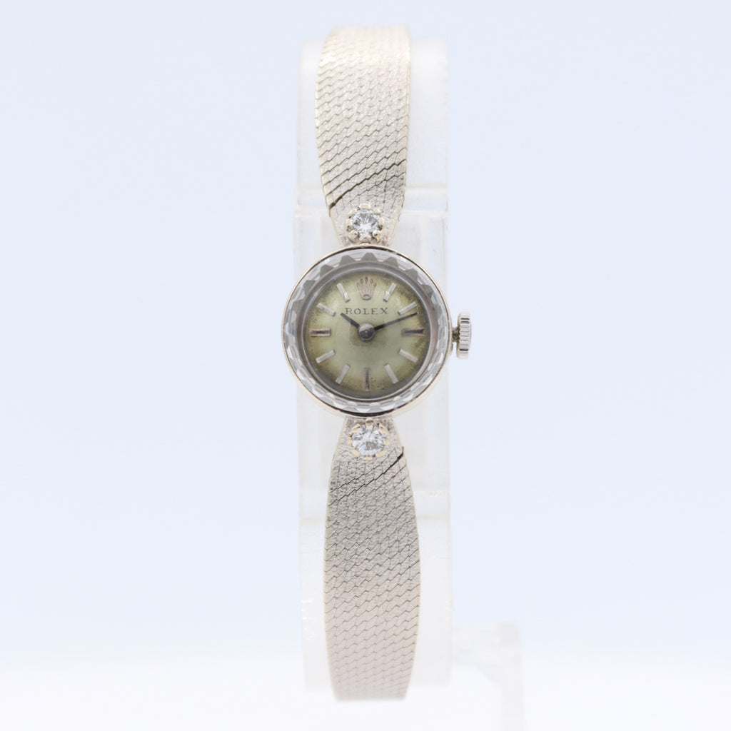 Vintage 15mm Rolex Diamonds Ladies Mechanical Wristwatch 14k White Gold W/Box