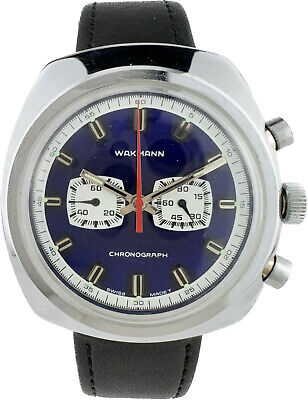 Vintage Wakmann Men's Manual Wind Chronograph Wristwatch Blue Serviced