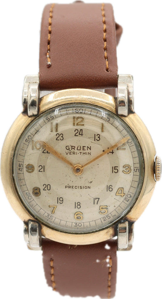 Vintage 32mm Gruen Pan America Men's Mechanical Wristwatch USA 10k GF Two Tone