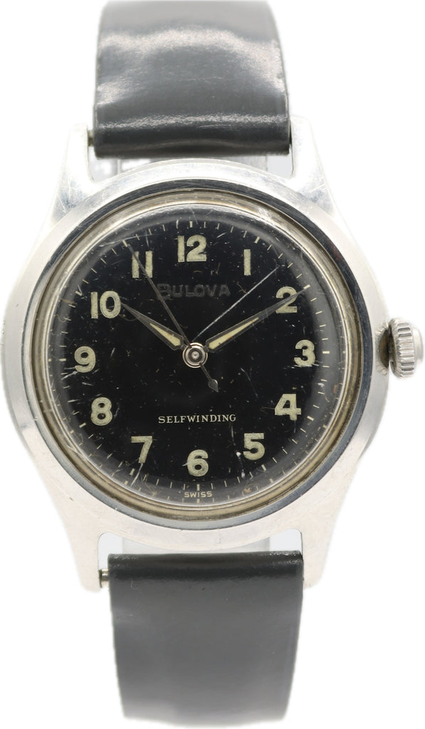 Vintage 34mm 1961 Bulova Military Style Men's Automatic Wristwatch Swiss Steel