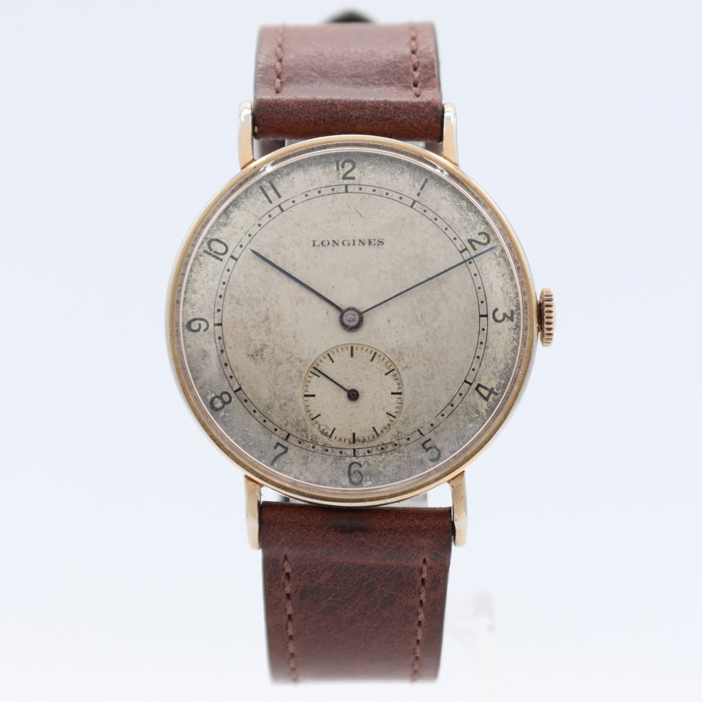 Vintage 35mm 1943 Longines Overized Men's Mechanical Wristwatch Gold Plated