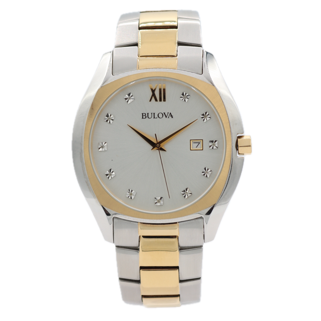 Vintage 42mm Bulova 98D125 Diamond Date Men's Quartz Wristwatch Two Tone