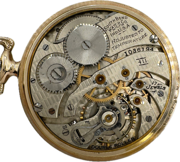 Antique 12S South Bend Sunburst Case Mechanical Pocket Watch 411 Gold Filled