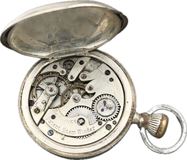 Antique Longines Patent Lever Mechanical Hunter Pocket Watch Sterling Silver
