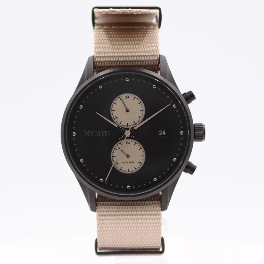 42mm MVMT Voyager Dual Time Men's Quartz Wristwatch Japan Steel Black Dial