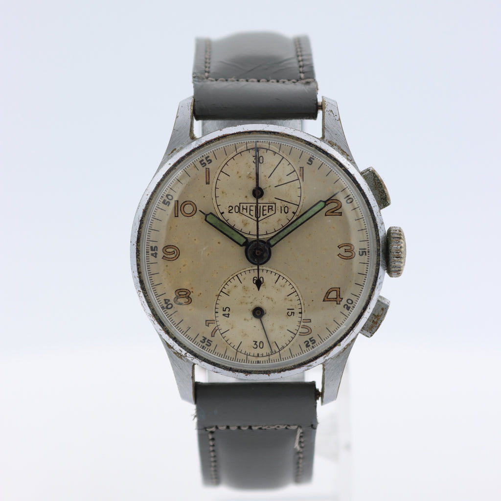 Vintage 34mm Heuer 76422 Big Eye Up Down Men's Chronograph Wristwatch Chrome