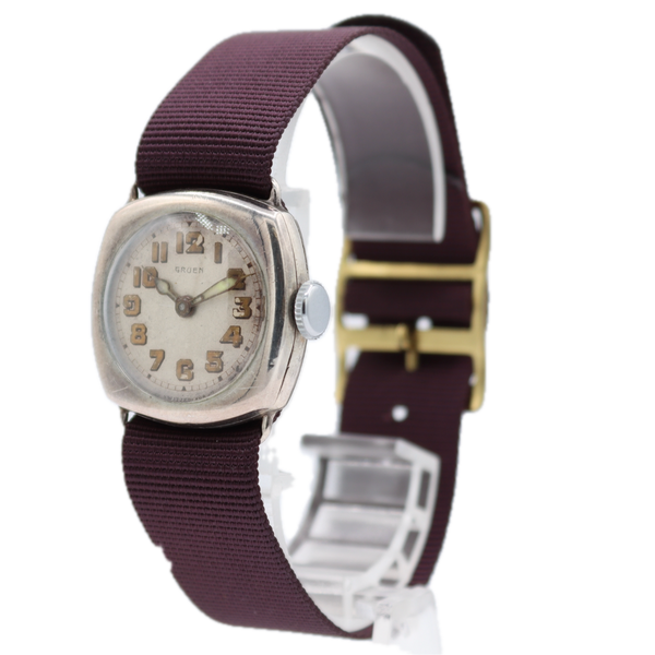 Vintage Gruen Wire Lug Ladies Mechanical Wristwatch Swiss Silver Trench Style