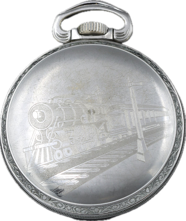 Antique 18S Rockford Locomotive Mechanical Pocket Watch 66 Chrome Coin Edge