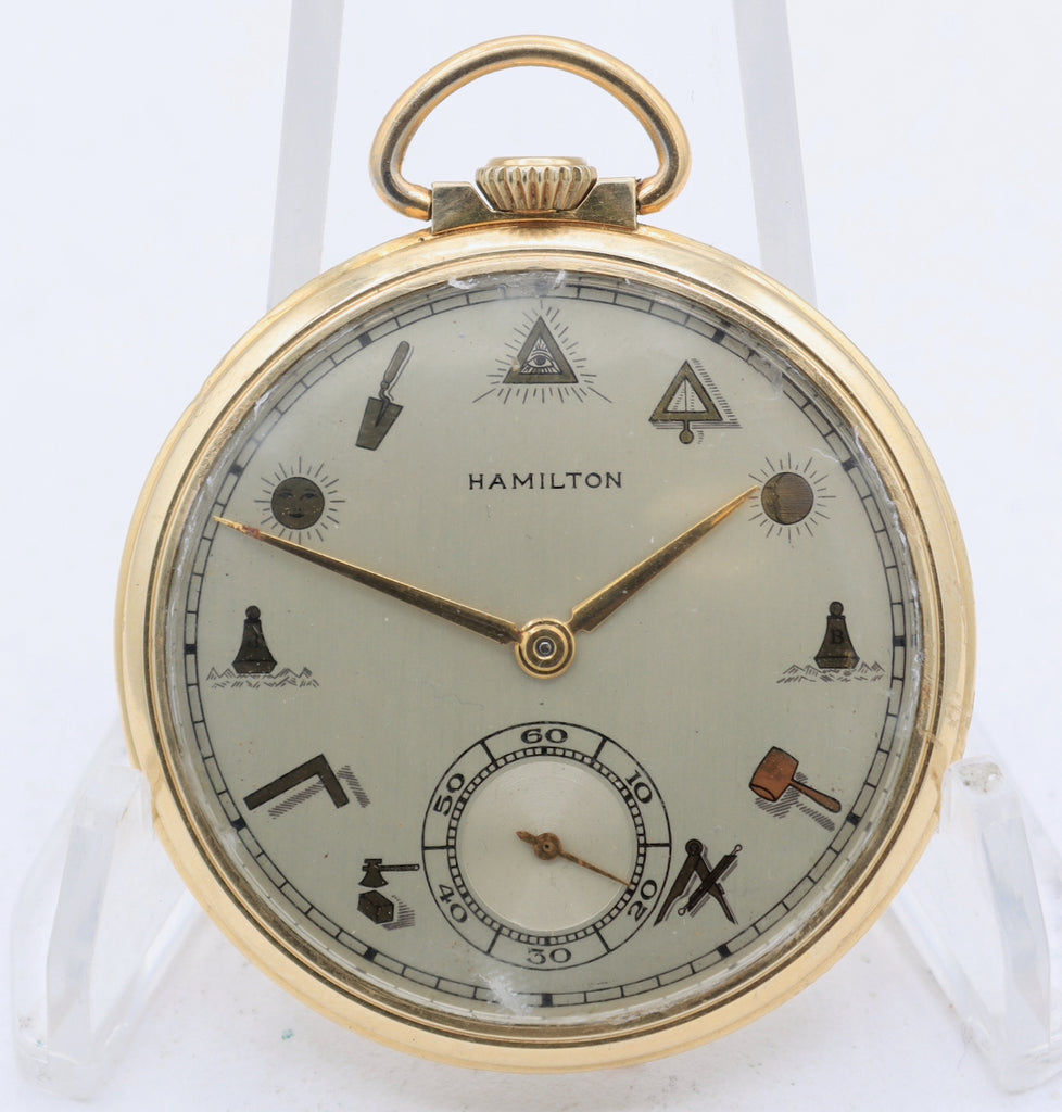 Vintage 10s 1951 Hamilton Masonic Dial 17 Jewel Pocket Watch 917 14k GF USA