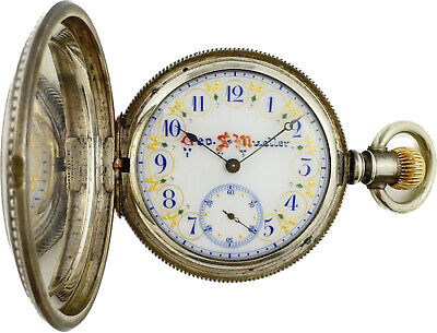 Antique Longines 17J Mechanical Hunter Pocket Watch Coin Silver w FancyGilt Dial