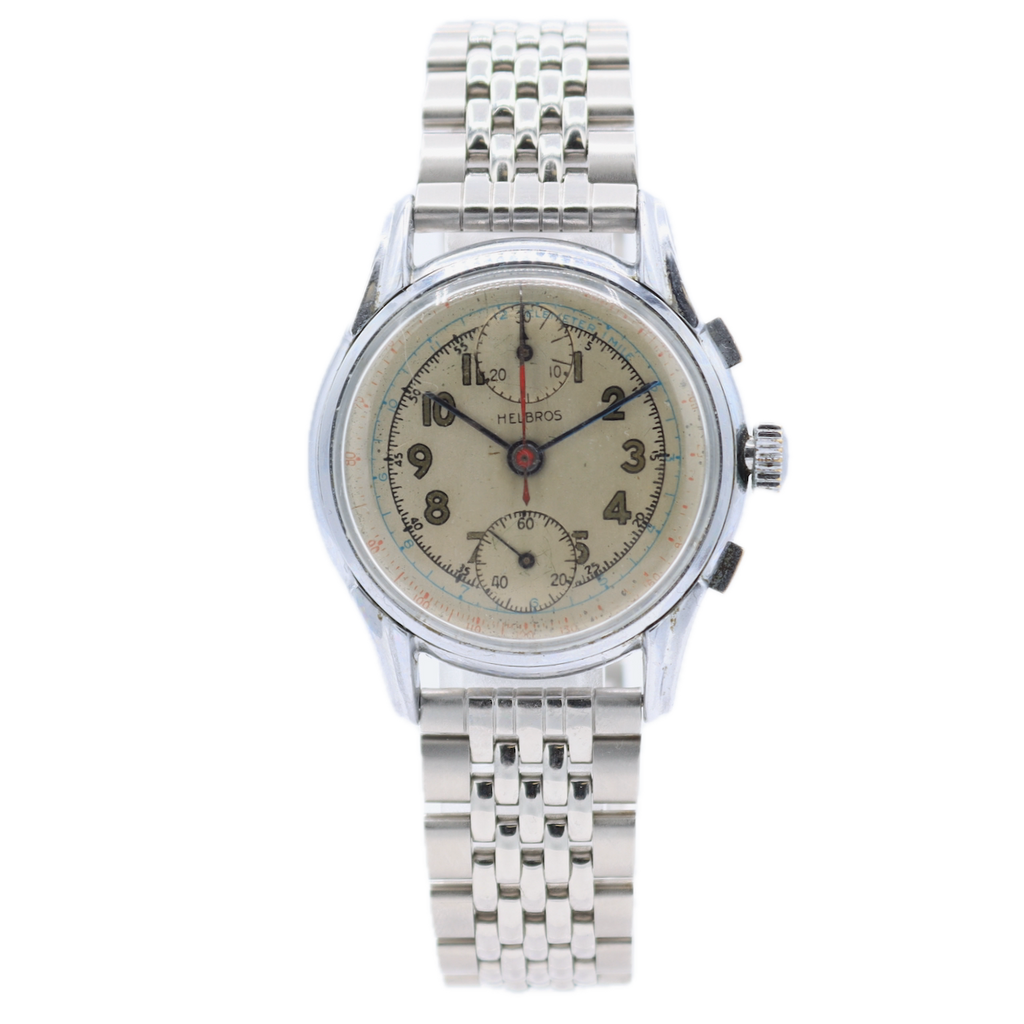 Vintage 35mm Helbros 17 Jewel Men's Chronograph Wristwatch Venus Swiss Steel
