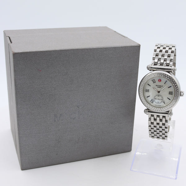 37mm Michele Caber Diamond Watch Ladies Quartz Wristwatch Swiss Steel With Box
